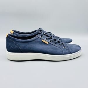 Ecco Shoes Mens 9.5 Blue Nubuck Leather Soft 7 Low Top Lace Up Comfort Sneakers